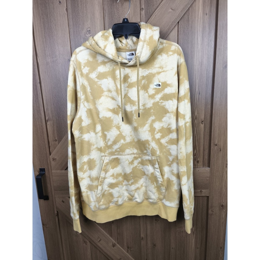 The North Face Mens Tie Dye‎ Fleece Hoodie Yellow White Cloud Wash Pullover L
